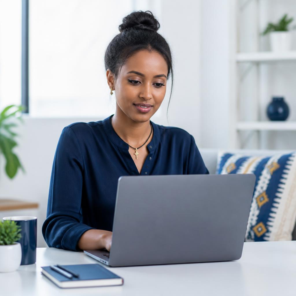 Ethiopian freelancer working on a laptop
